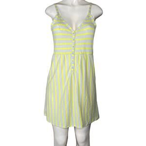 RVCA Striped V-Neck Spaghetti Strap Sleeveless Dress Gray Yellow Size Large